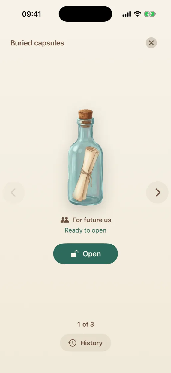 A buried time capsule in a bottle, waiting for its date